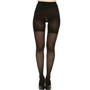 Assets By Spanx Black Textured Wishbone Shaping Tights, Size 2 NWT